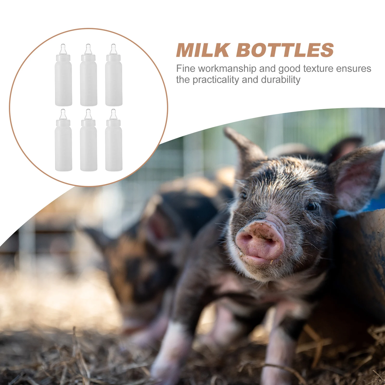 

6pcs Pet Feeding Bottles 250ml Durable Plastic Nursing Containers for Lamb Calf Animal Livestock Bottle