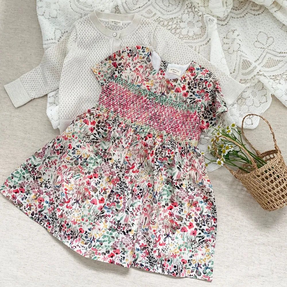 Spring Summer Kids Girl Clothes Baby Dresses Hand Embroidered Short Sleeved Dress Vintage Floral Pattern Girls' Dress