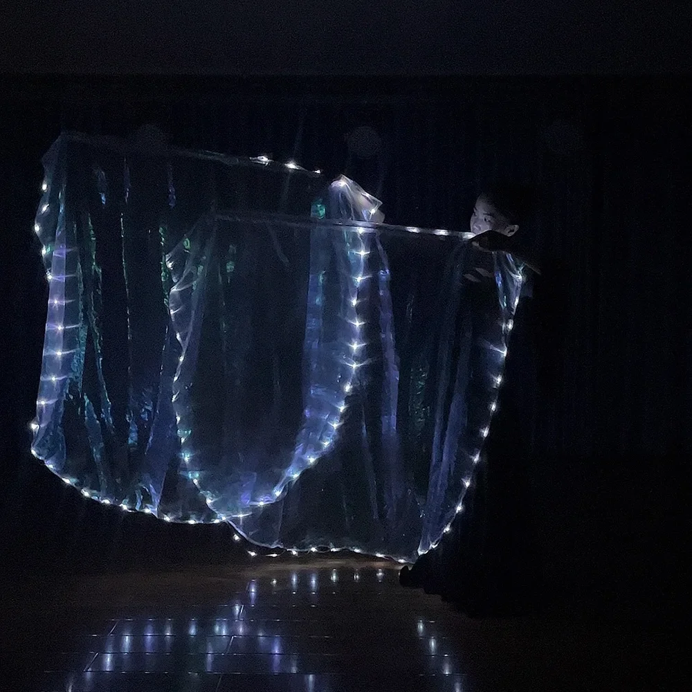 White LED Flag Wings, Circus Luminous Belly Dance Stage Costumes, LED Light, Party Show Dancewear, Rave Performance Props