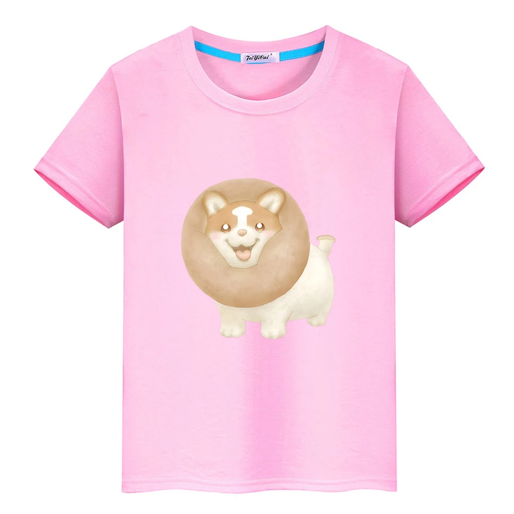 Vegetable Fairy Pleurotus Eryngii Corgi T-shirt Kawaii Boys and Girls Cartoon Tee-shirt 100% Cotton High Quality Tshirt Summer