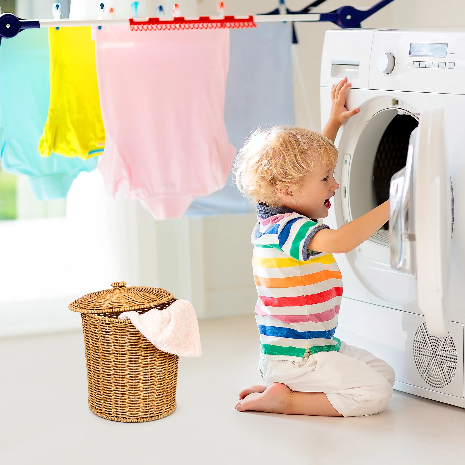 

Trash Can with Lid Daily Storage Basket Laundry Room Desk Household Organizer Dirty Clothing Pp Baskets Clothes Hamper