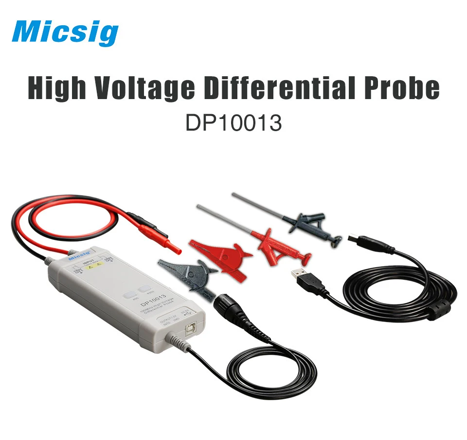 New Micsig-High Voltage Differential Probe Kit, Oscilloscope DP10013, 1300V, 100MHz, 3.5ns Rise Time, 50X, 500X Attenuation Rate