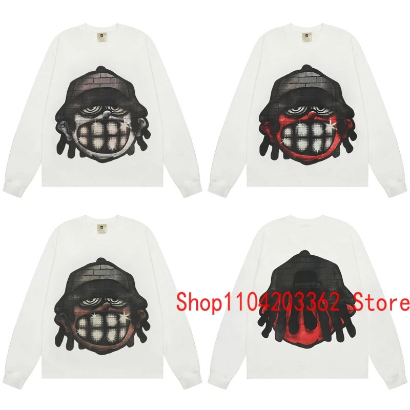 Herbstmode Neues Blutosatire Langärmeliges, süßes, lustiges Cartoon-T-Shirt mit großem Gesicht, bedruckt, klassisches weißes Top-T-Shirt für Männer und Frauen