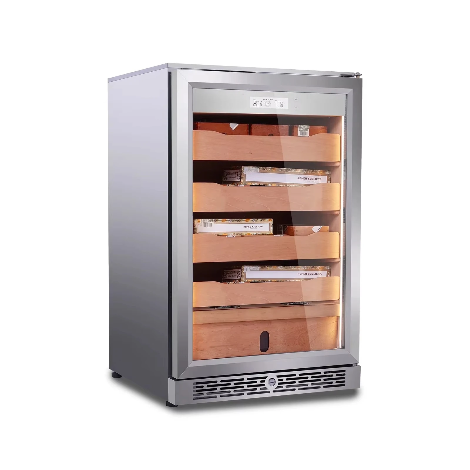 Stainless Steel Electronic Cigar Humidor Cabinet | 500 Capacity Compact Cigar Cooler with Temp & RH Control