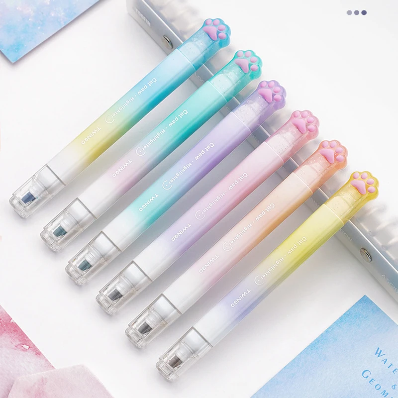 6Pcs Kawaii Highlighter Set Pastel Fluorescent Marker Pen Cute Soft Tip Highlighters for Student School Supplies Kawaii