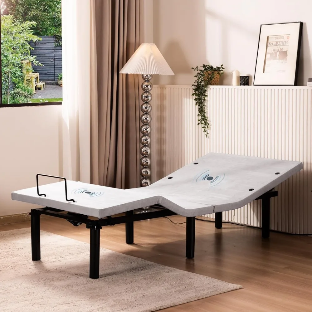 Adjustable Electric Twin XL Bed Base Frame with Massage, USB Type-C Ports, Zero Gravity, Under Bed Led Lighting and Three Leg H