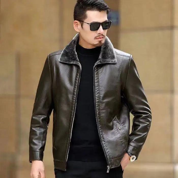 

Кожаное дэт на подкладке для мужчин, деловая повседневная одежда для среднего возраста и ли, модная осенне-зимняя одежда для папы, пальто