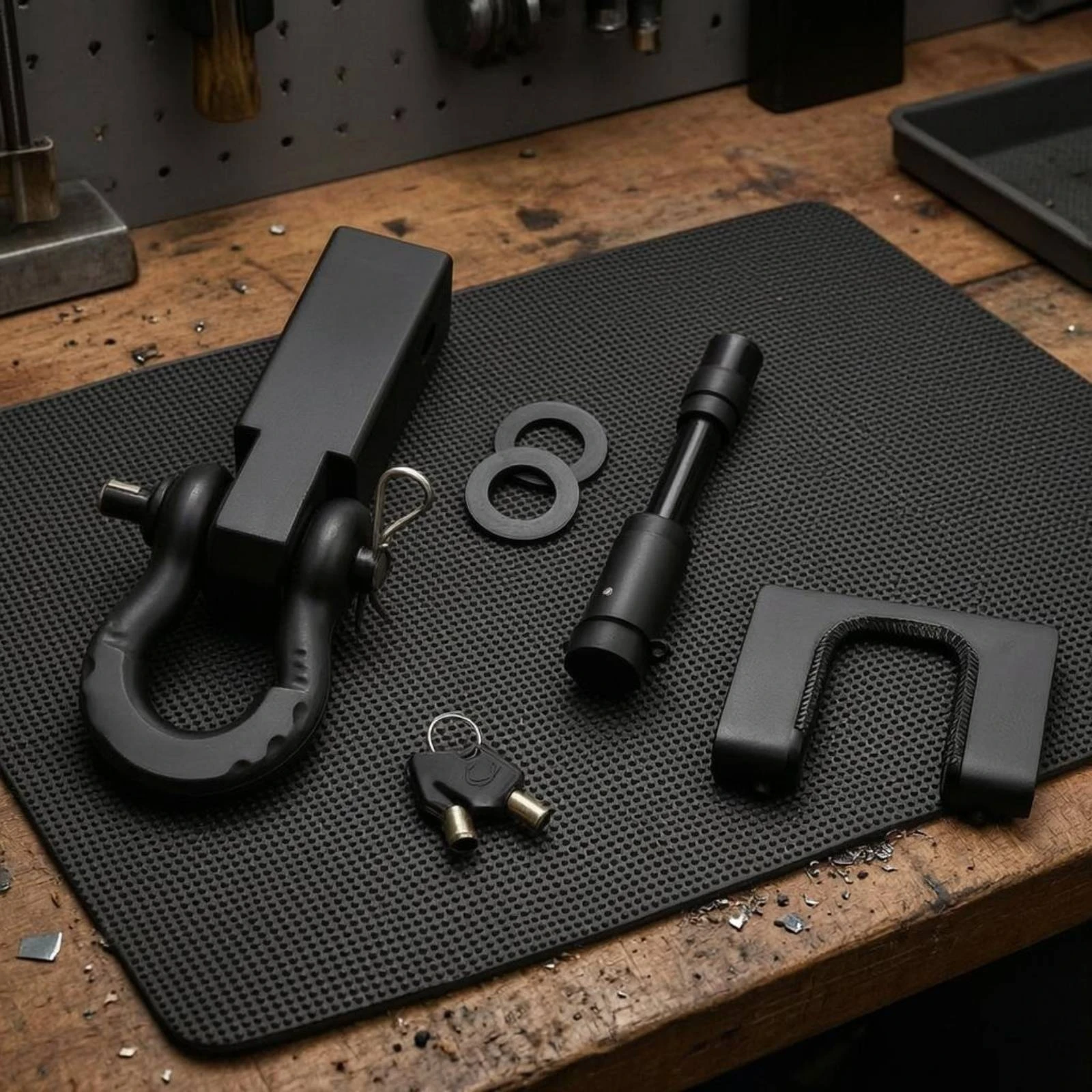 Hitch Tow Hook Assembly Keyed Lock Tow Hook Assembly D Loop Hitch Shackle Painted Metal Vehicle Accessory Powder Coated view 4