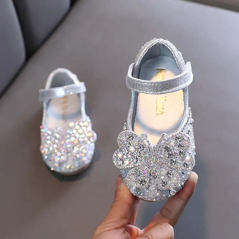 Spring Autumn Girls Princess Leather Shoes Chic Rhinestone Children's Flats for Wedding Party Kids Ballet Shoes Fashion Trend