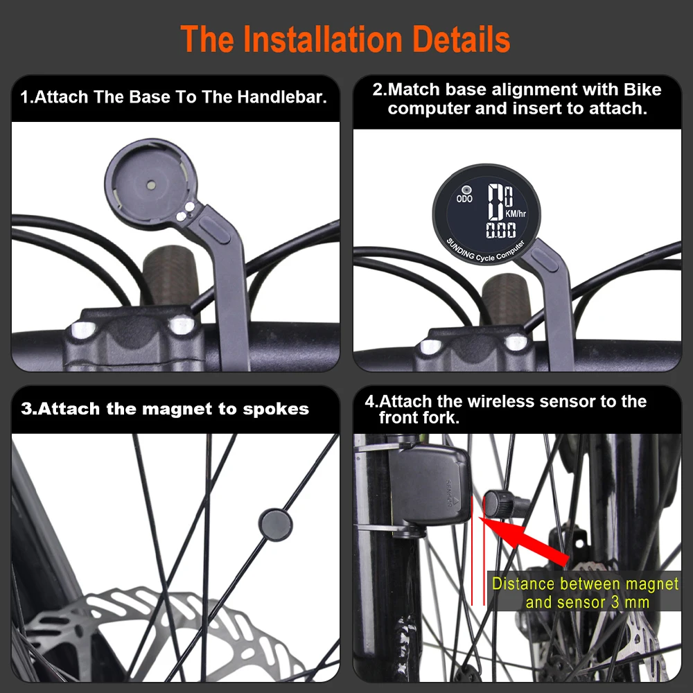 Wireless Bicycle Computer Waterproof Cycling Bike Speedometer Multi-functional Bicycle Odometer for Bike Handlebar and Stem
