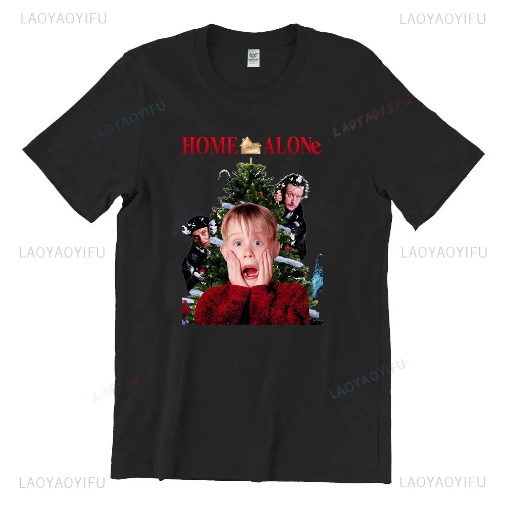 Christmas Movie Home Alone Men Cotton T-Shirt Classic Holiday Home Casual Short Sleeve TShirt Unisex Film Poster Streetwear Tops