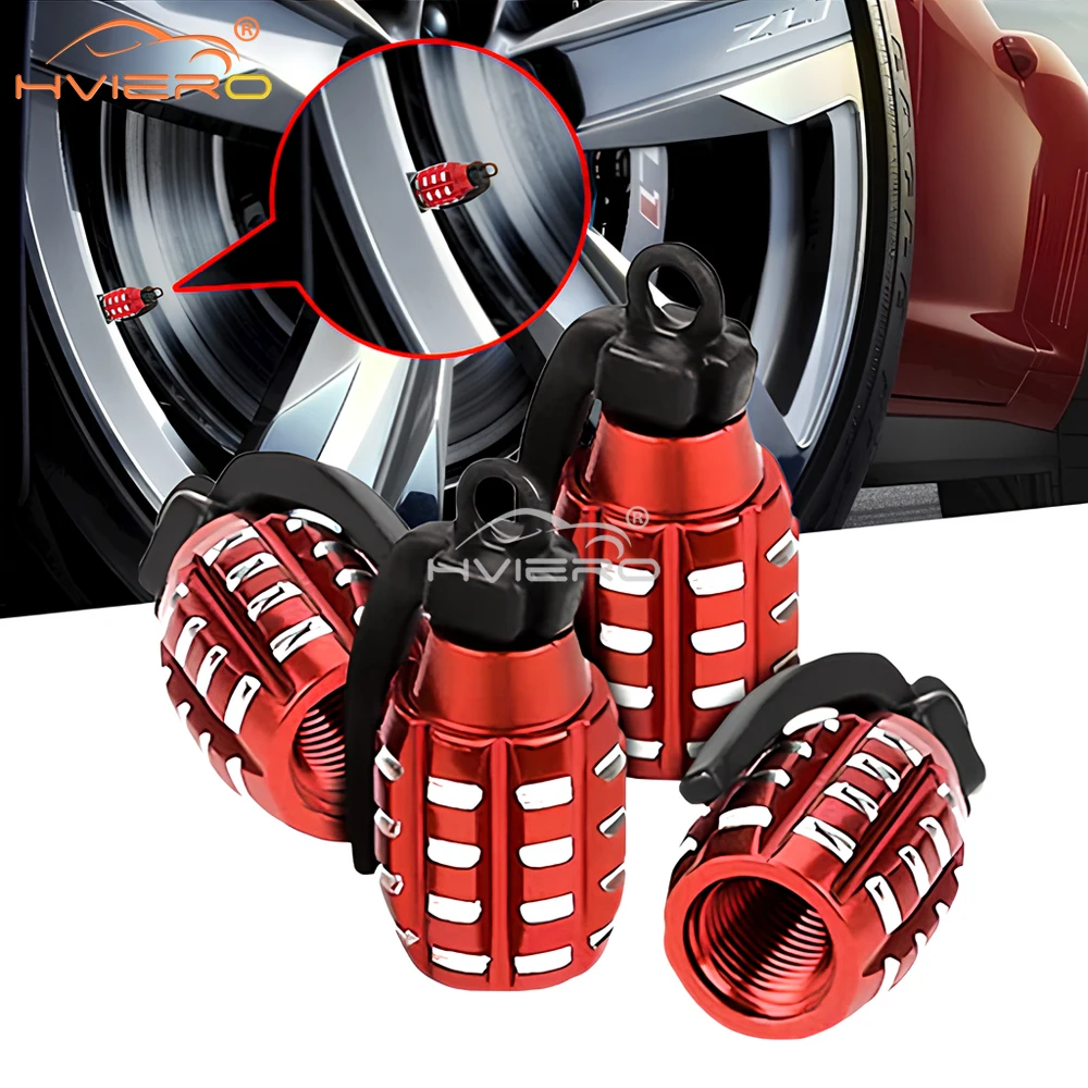 

4Pcs Aluminum Car Tire Valve Cap Grenade Alloy Tyre Stem Cover Air Dust Truck Bike Wheel Rim Decoration Accessories Tools Parts