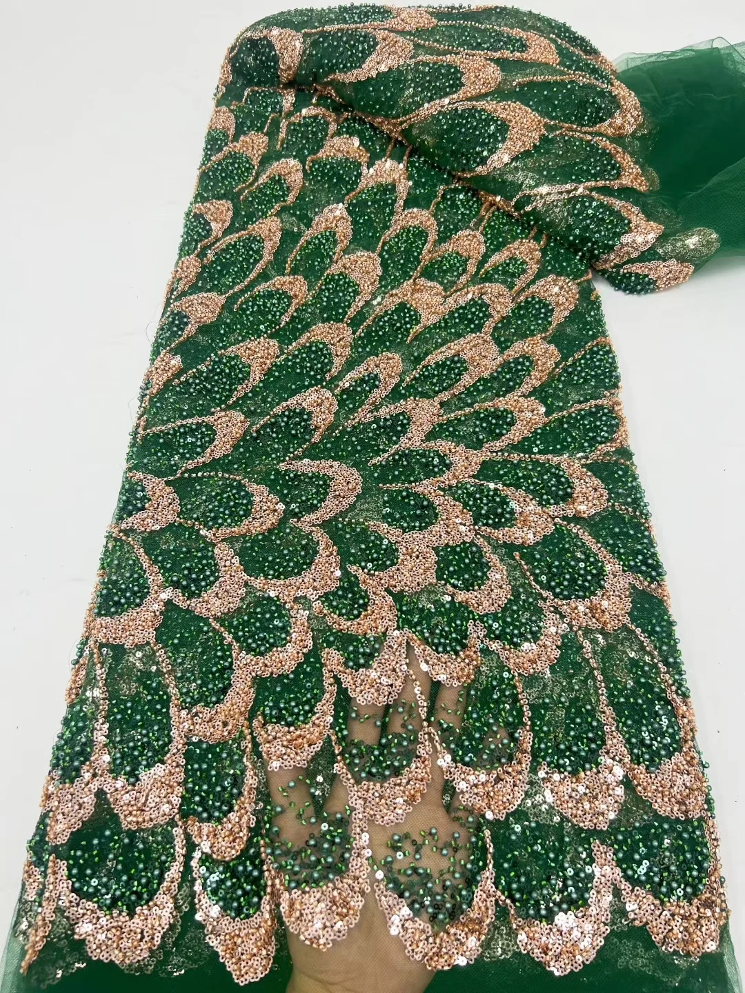 

2025 High Quality Beauty Classical Heavy Beads Sequins Green African French Nigerian Lace Fabric For Women Party Dress KHD25161