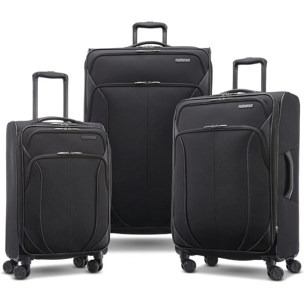 

American Tourister 4 KIX 2,0 мягкий расширяющийся чемодан с блеснами, черный, 3 шт. (CO/MED/LARGE)