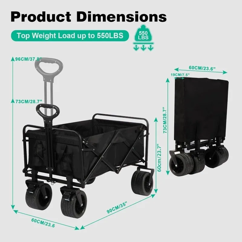 550 Lbs Collapsible Wagon with Big Wheels,Robust Construction,  Adjustable Rolling Carts, Outdoor Folding Camping Wagons