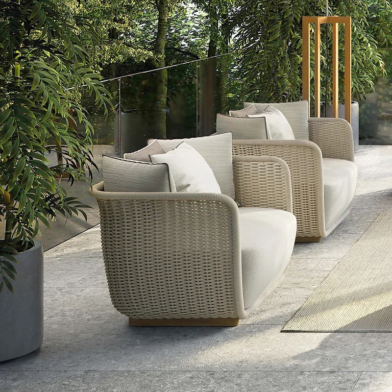 Outdoor sofa waterproof and sunscreen courtyard villa Nordic rattan chair combination high-end outdoor leisure