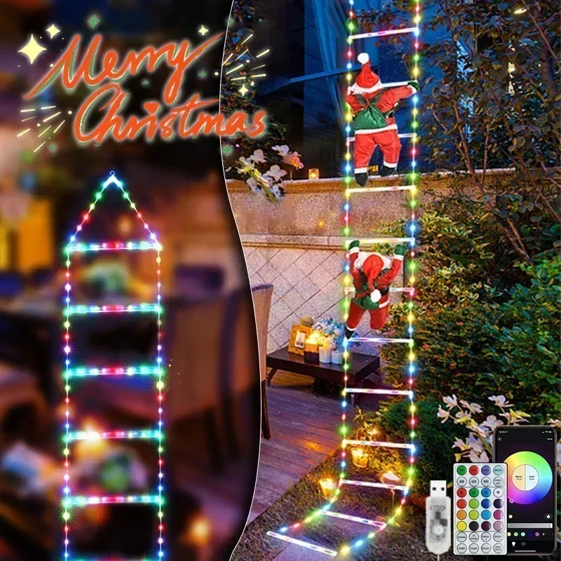 Christmas Decorations LED Ladder Lights with Climbing Santa Claus, Christmas Decor Light for Home Holiday Wall Window Xmas Decor
