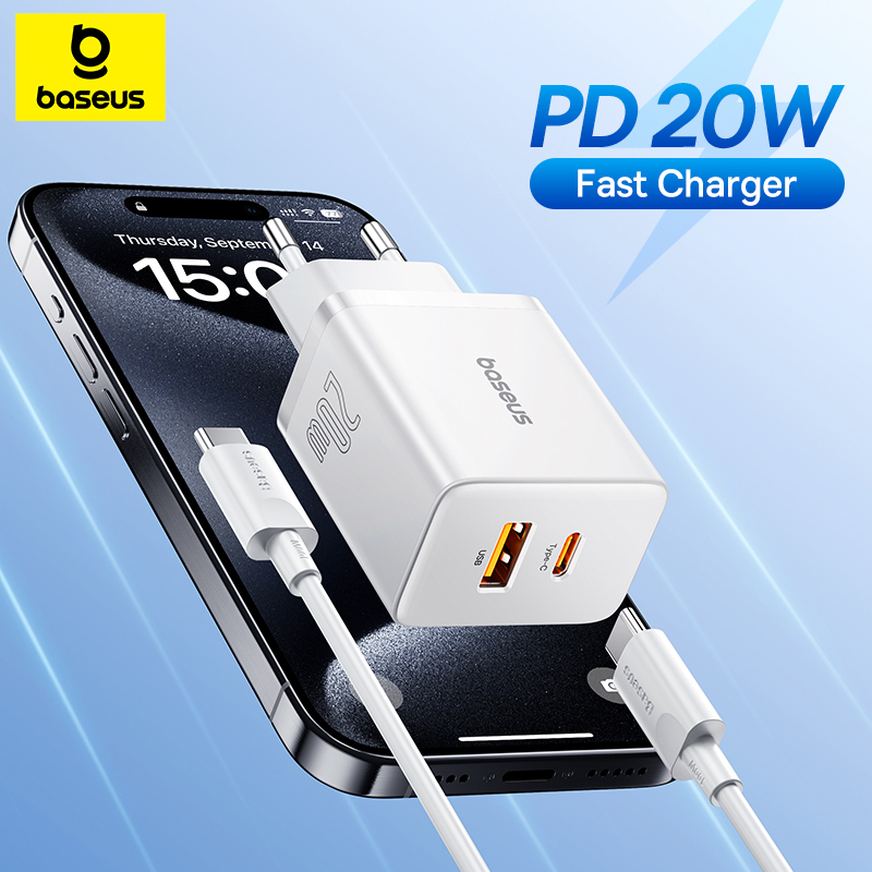  Baseus 20W USB Charger Dual Charging Port Support Type C PD Fast Charging Phone Charger For iPhone 15 14 13 12 Pro Max 11 8 Plus 