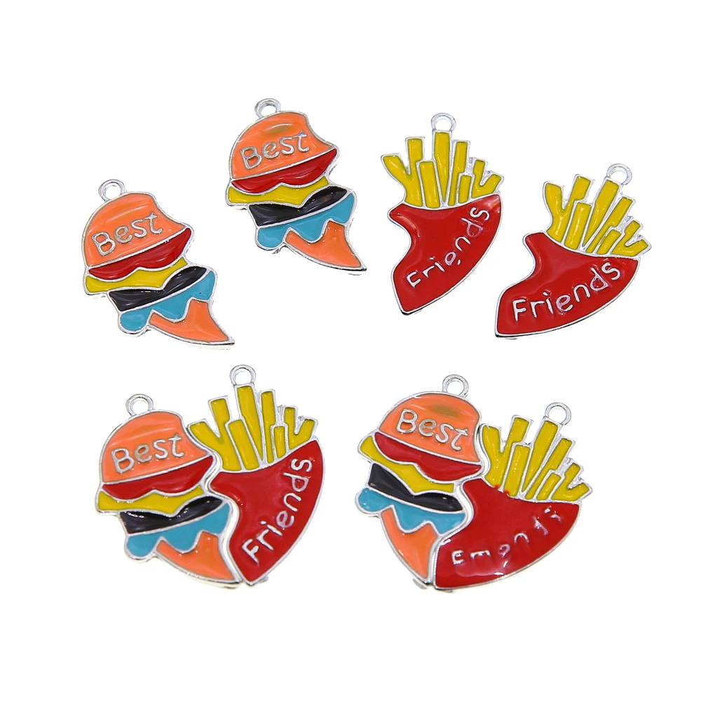 

50pcs/20set 32*17*2 Creative cartoon Burger Fries Love Good Friend BFF Pendant Alloy Dripping Iron Necklace set