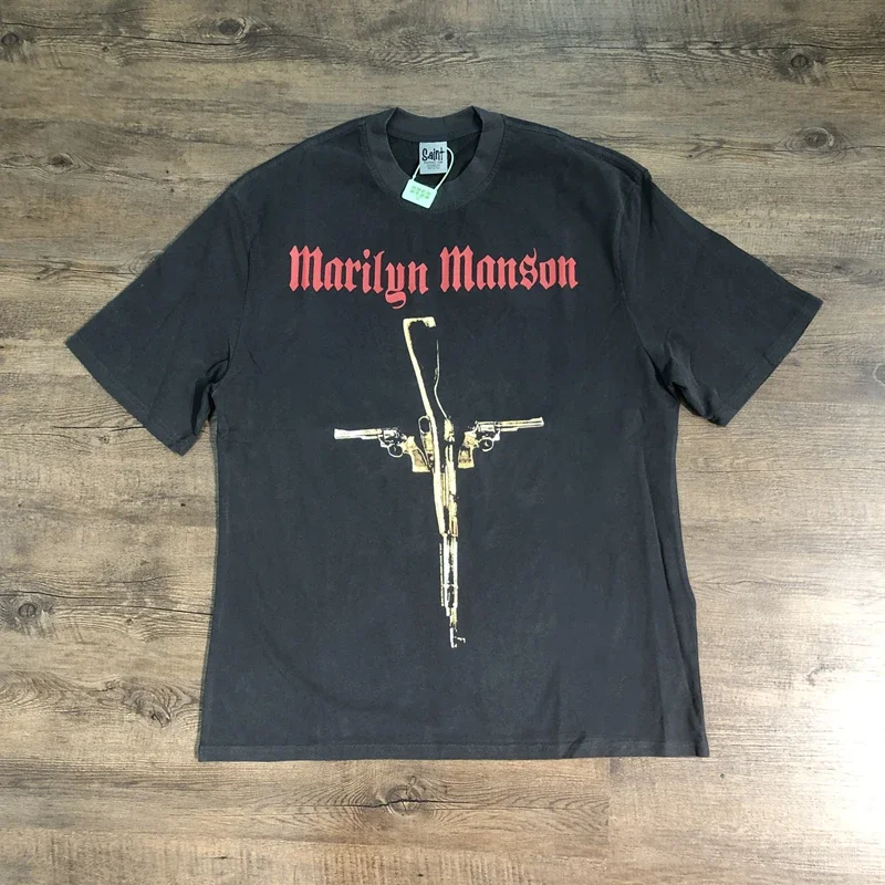 

SAINT OF MICHAEL American Style Streetwear Best Quality Printed 100%Cotton Tee Casual Tops Loose Oversized Vintage T Shirt Men