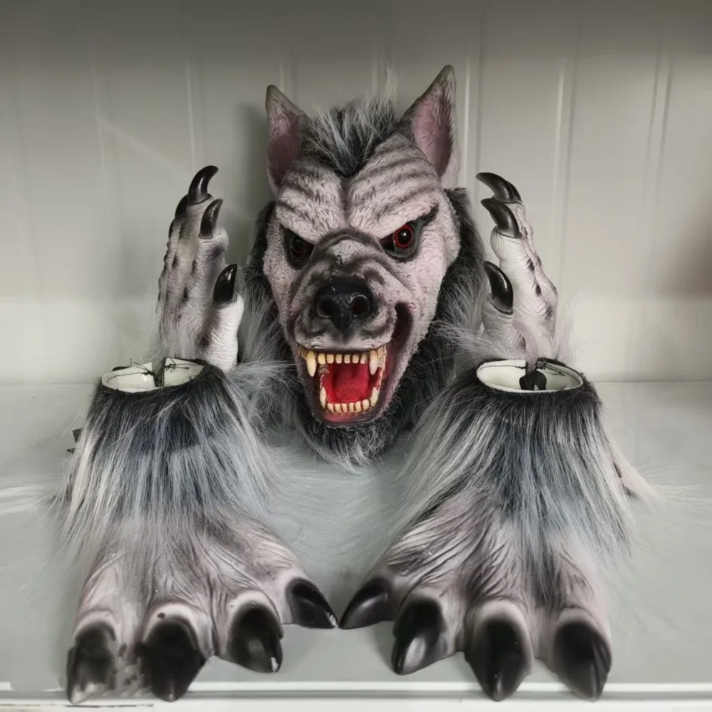 Werewolf Costume Kit Horror Halloween Wolf Mask Werewolf Claws Gloves Terror Role Play Prank Props Dress Up Cosplay Party Suit - view 4