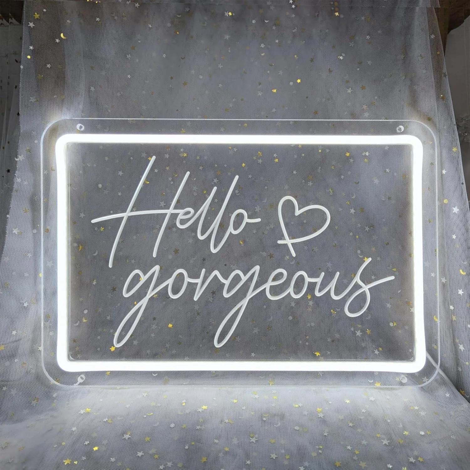 

Неоновая световая вывеска «Hello Gorgeous» — 15,4×10,4 дюйма, светодиодный настенный декор с регулируемой яркостью, идеально подходит для украшения свадеб, дома, салонов красоты и магазинов одежды.