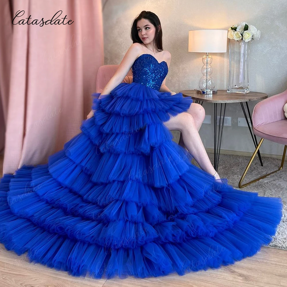 Catasdate High Low Prom Gown 2025 Sequins Formal Birthday Party Dresses Elegant Cocktail Dress for Women