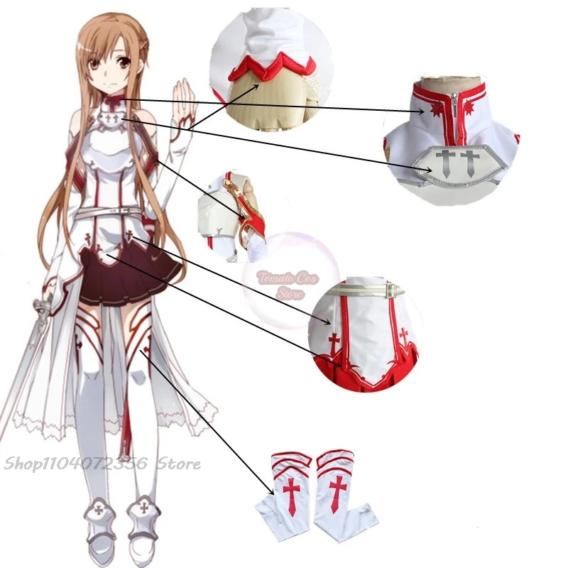 Anime Sword Art Online Cosplay costume Asuna Combat uniform halloween femate dress up wig costume