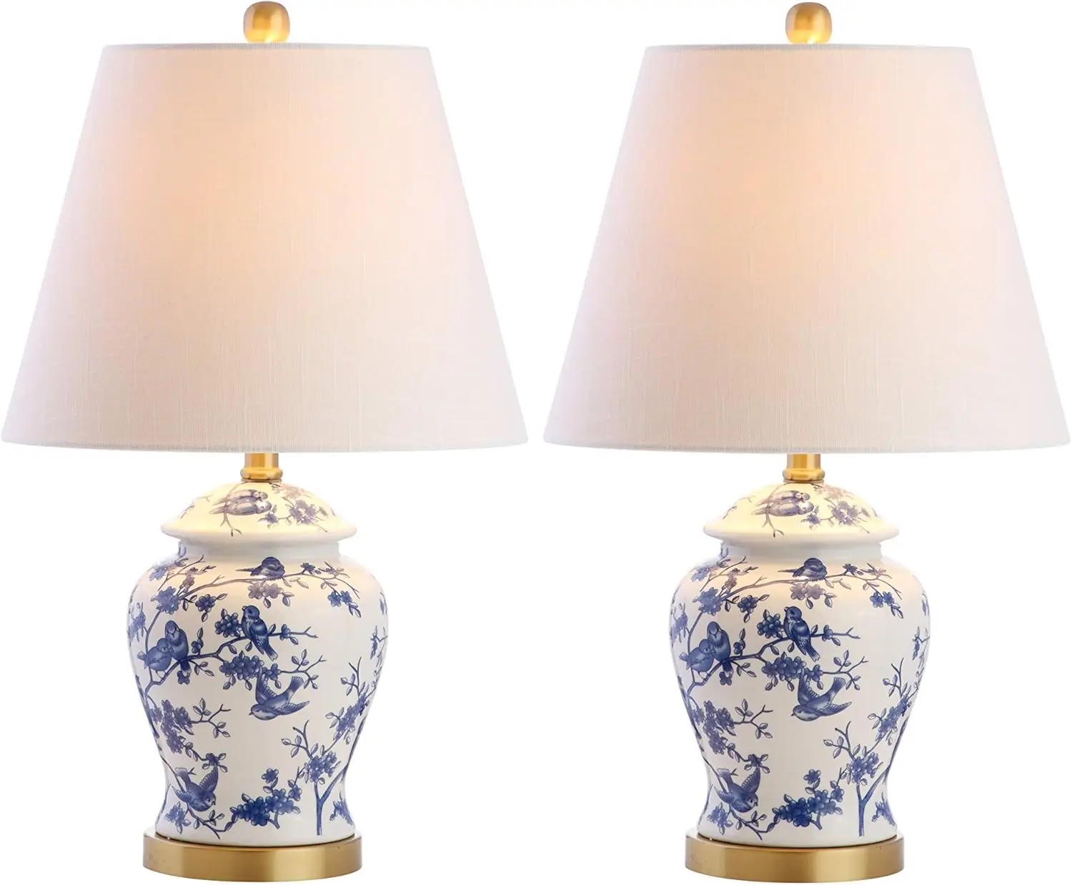 Set of 2 Blue/White Chinoiserie Table Lamps, 22" Traditional Design for Bedroom, Living Room, Office