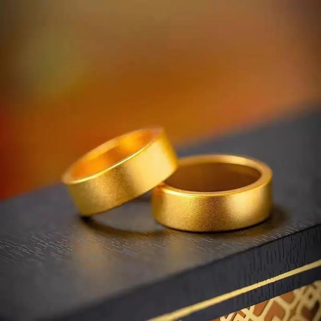 

9999 24K Real Gold Ancient Heritage Flat Ring Couple Ring Matte Plain for Men and Women Classic Plain Ring Bracelet