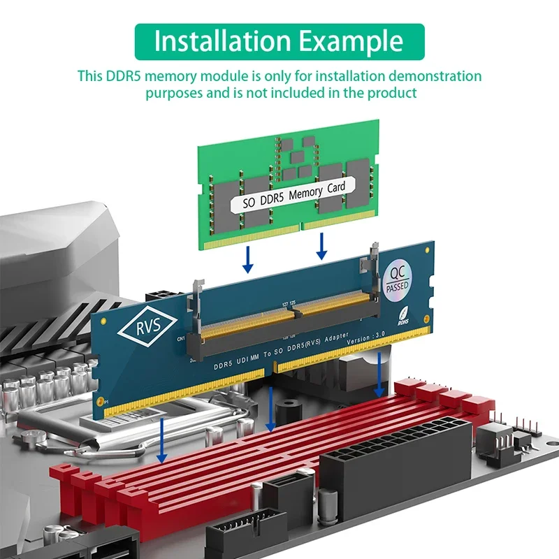 محول اختبار الذاكرة SO DDR5 إلى DDR5 U-DIMM الكمبيوتر المحمول DDR5 الذاكرة SO-DIMM إلى الكمبيوتر سطح المكتب DIMM الناهض بطاقة توسيع محول للكمبيوتر