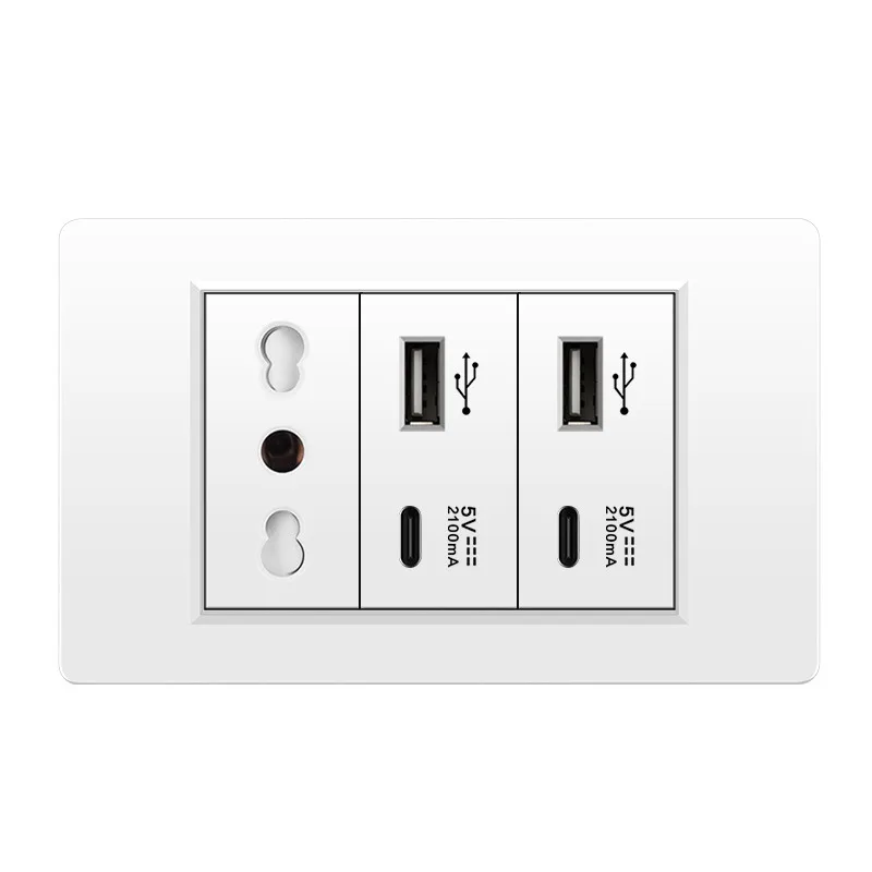 Italy USB Type C Fast Charging ,Wall Socket Switch Sat TV Tel Doorbell Chile,Dual USB Wall Socket Chile Plug Light socket