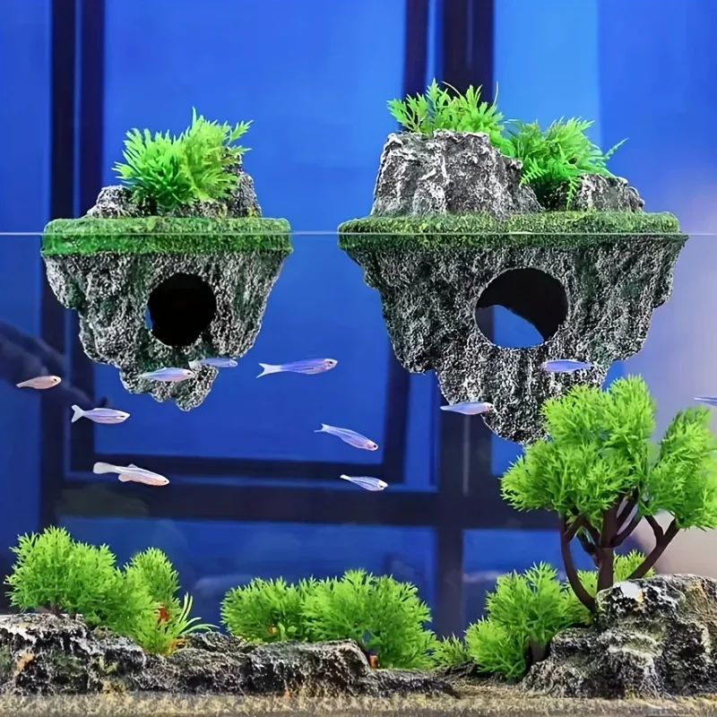 Mehrzweck-Aquarium-Schwimminsel-Dekor, Stein mit Unterstand für Fische, ökologische Landschaft, Steingarten für die Landschaftsgestaltung im Aquarium