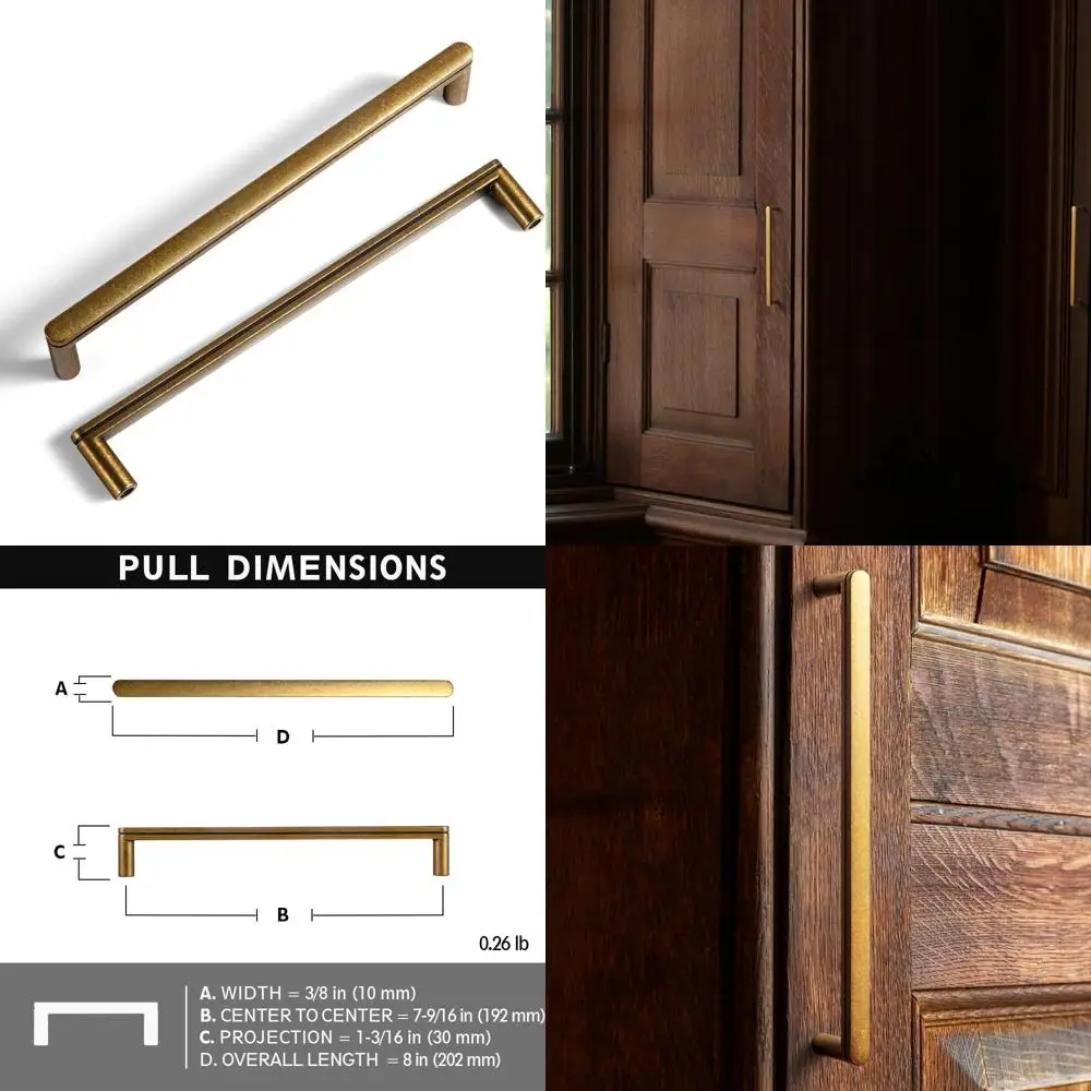 

Набор из 6 антикварных латунных ручек для шкафа, 7 9/16 от центри до центра, элегантные минималистичные винтажные ручки для современного и классического стиля