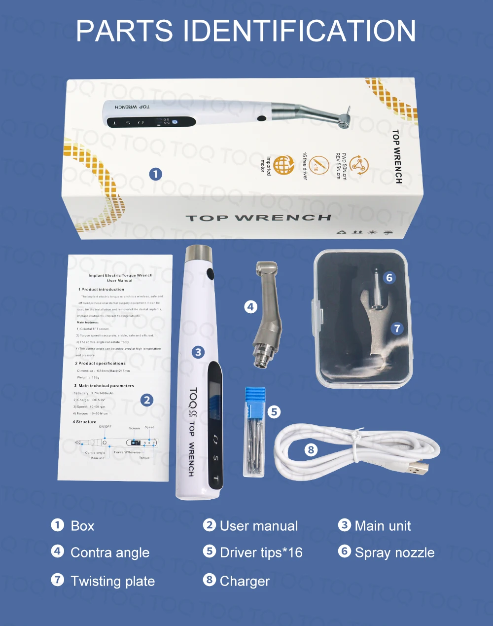 Portable Dental Implant Torque Electric Wrench Torque Driver Dentistry Universal Implant Repair Tools with 16Pcs Screws