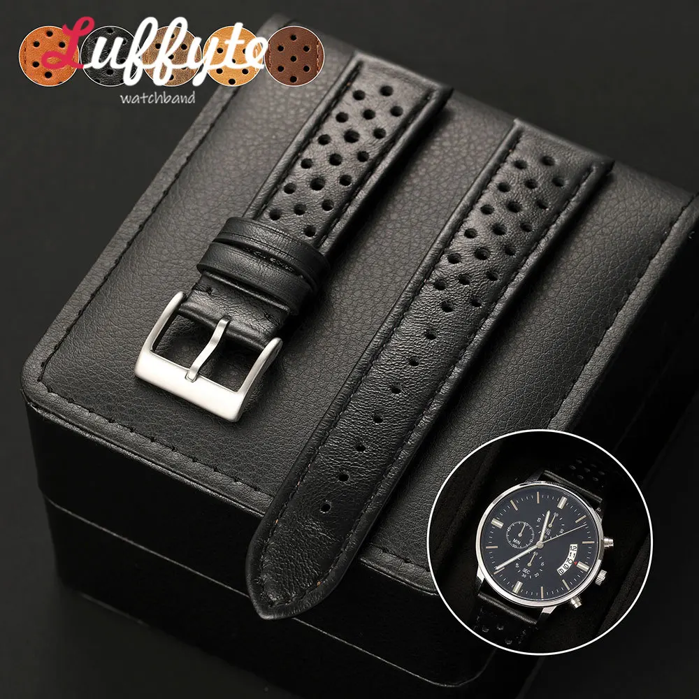 Image of Weiches Echtleder-Uhrenarmband 18mm 20mm 22mm für Herren, klassischer Business-Stil, atmungsaktives Ersatz-Uhrenarmband aus Kalbsleder