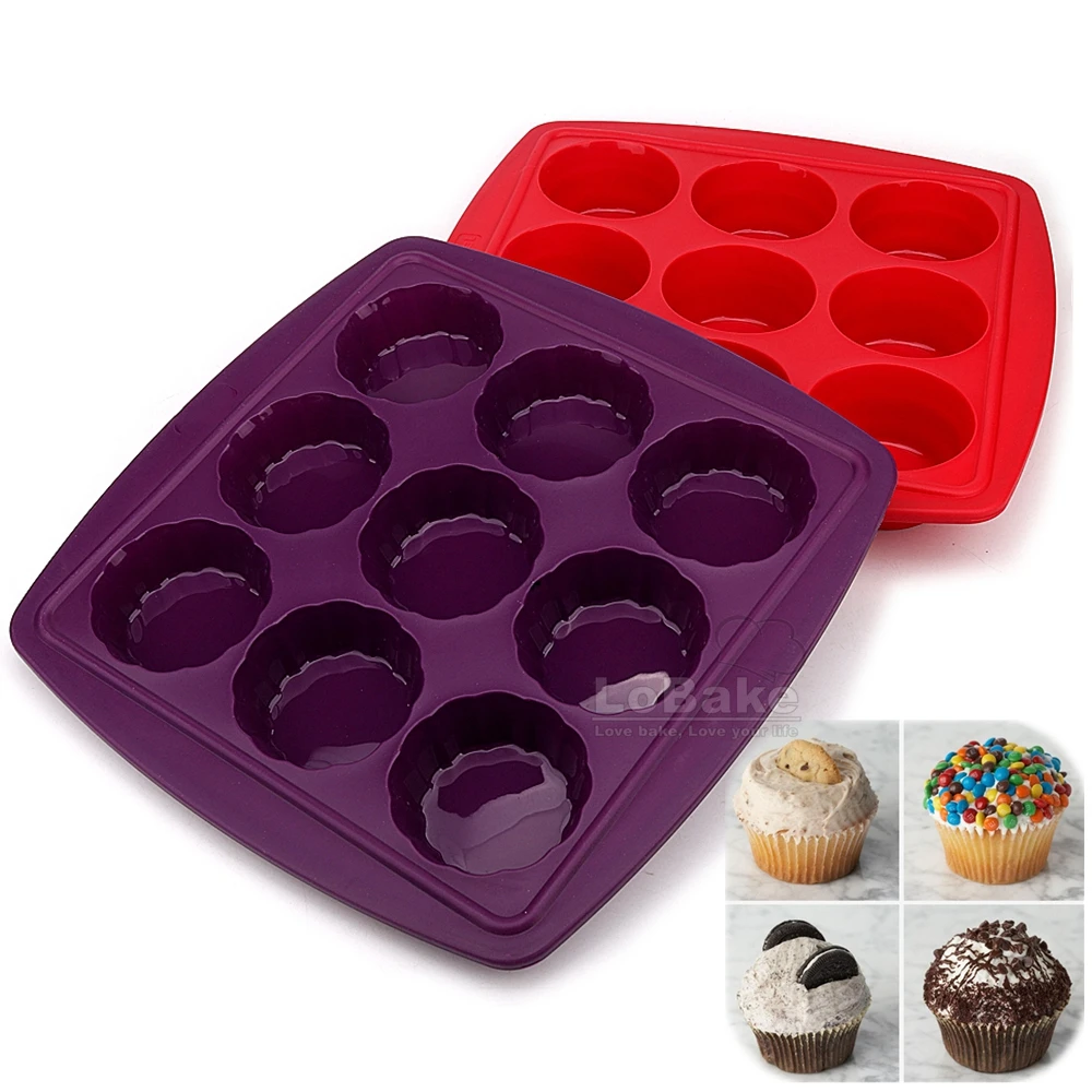 

2 Designs Round Shape Silicone Muffin Cake Mold Fondant Jelly Ice Cube Molds Cupcake Mould with Steel Inside DIY Bakery Tools