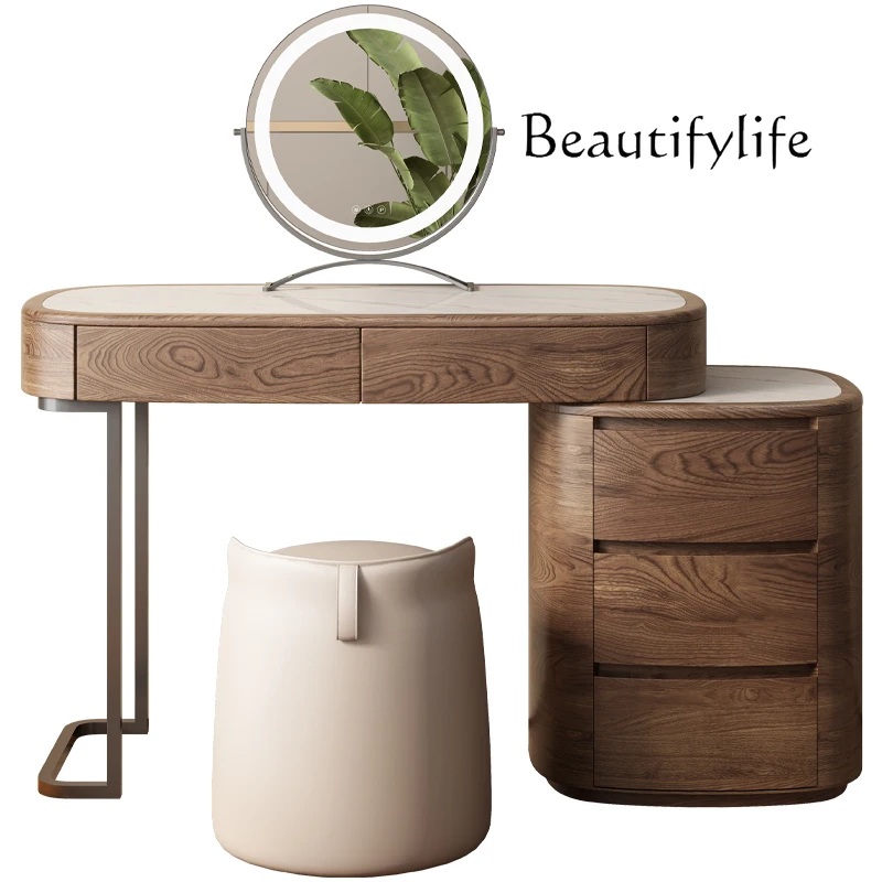 

Medieval black walnut oval special-shaped dresser with sub-cabinet bedroom Italian minimalist retractable makeup table