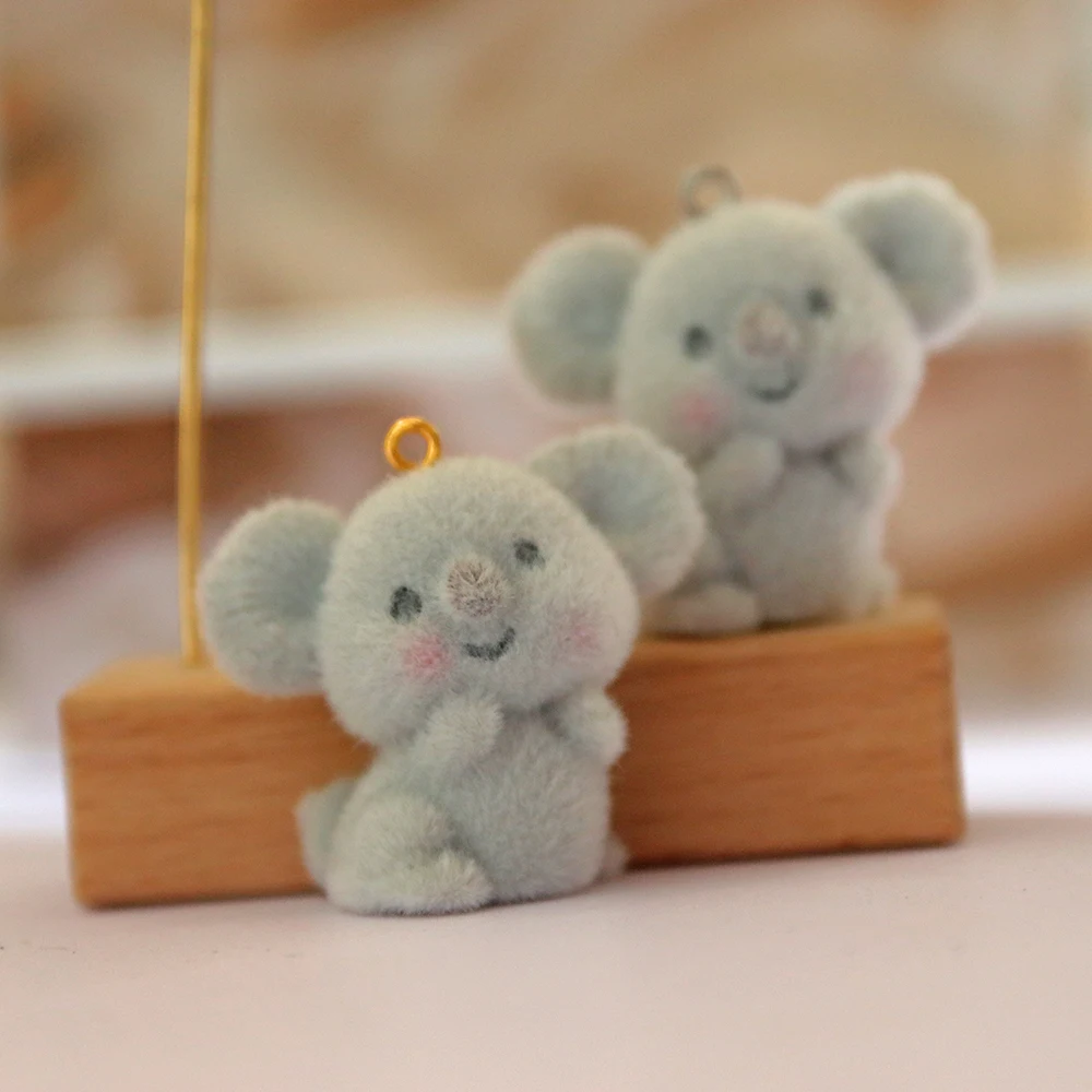 30PCS Koala Flocking Resin Pendant Cute 3D Fluffy Flocked Animal Charms Dolls For Necklace Earrings DIY Jewelry Making