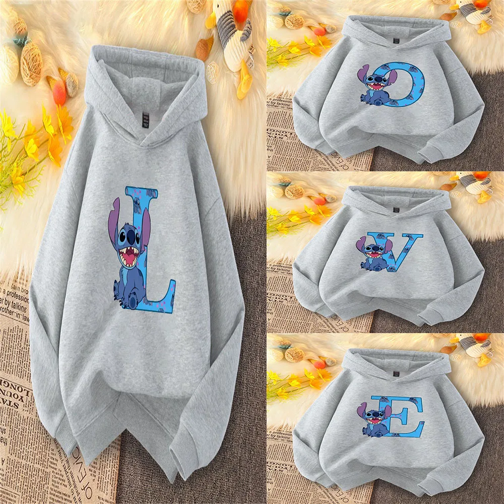 Disney Collection Stitch Children's Sweater A-Z Birthday Lucky Letter Hoodie Spring and Autumn Kawaii casual Sweater hoodie top