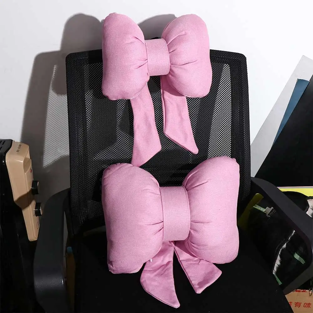 Lumbar Rest Pillow Ribbon Bow Linen Bow Car Headrest Linen Cotton Ribbon Bow Car Neck Pillow Ergonomic Streamer Kids Adults