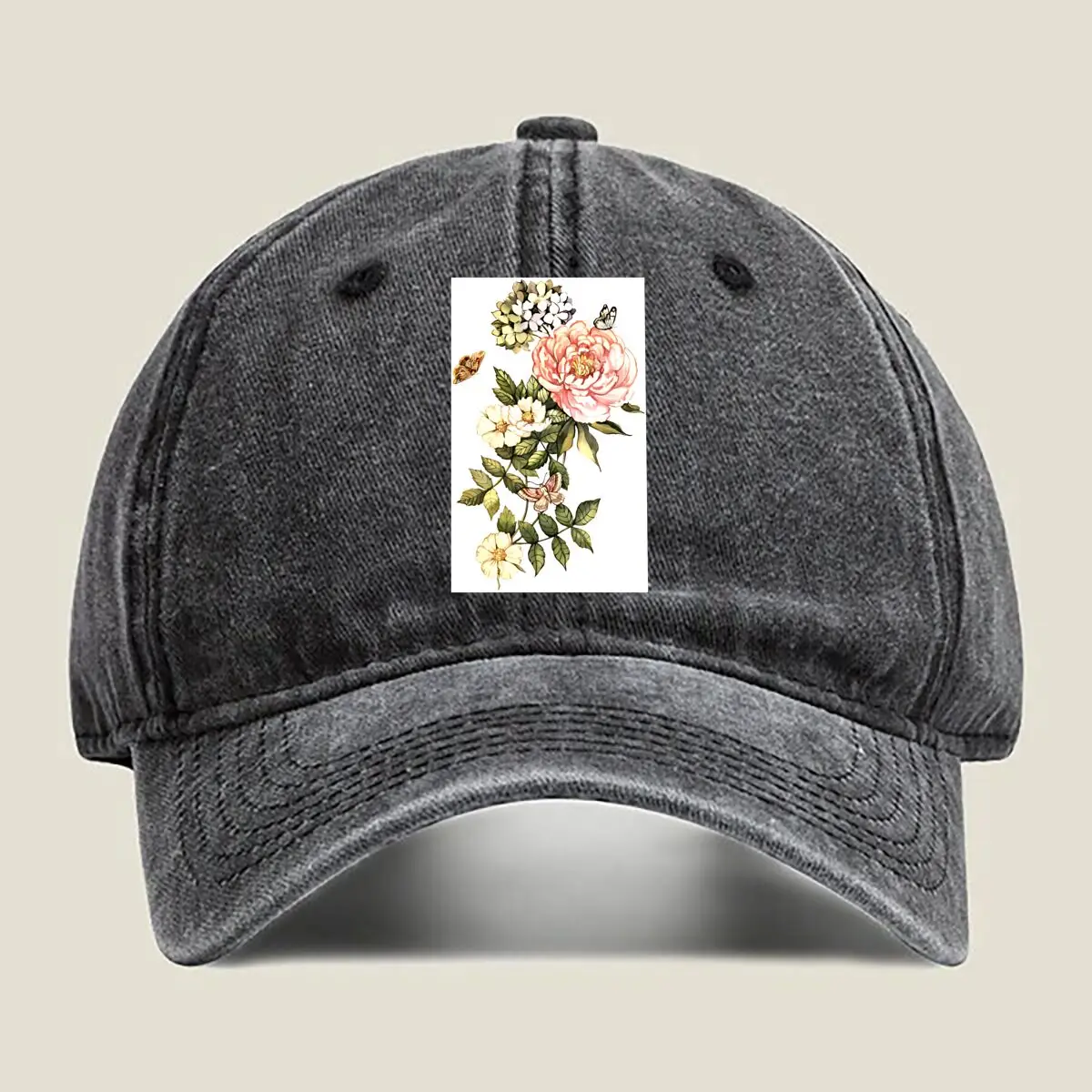 

Watercolor vintage floral motifs Washed Baseball Cap