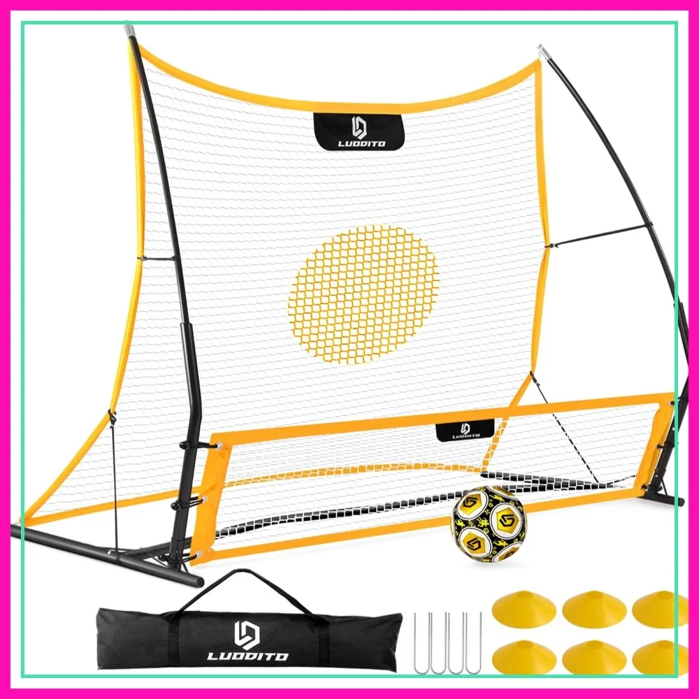 

Soccer Rebounder Net 2-in-1 Trainer for Solo Practice, 6x4.7ft Large & 6x16in Small Bounce Back Net with Ball, Bag, Cones