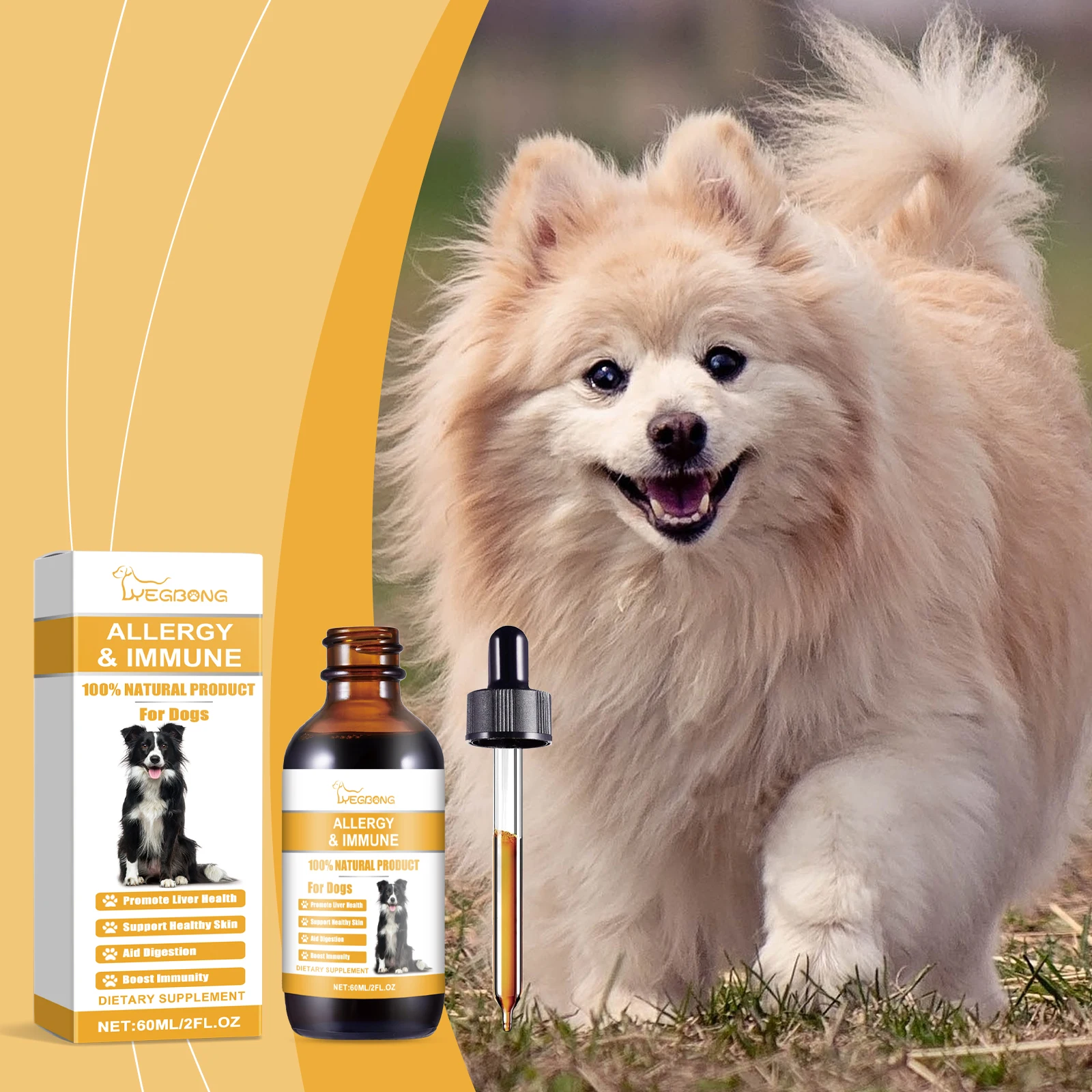 Dog Allergy Immune Support Drops, Natural Herbal Liquid Supplement, Relieve Skin Discomfort & Boost Dog Immunity