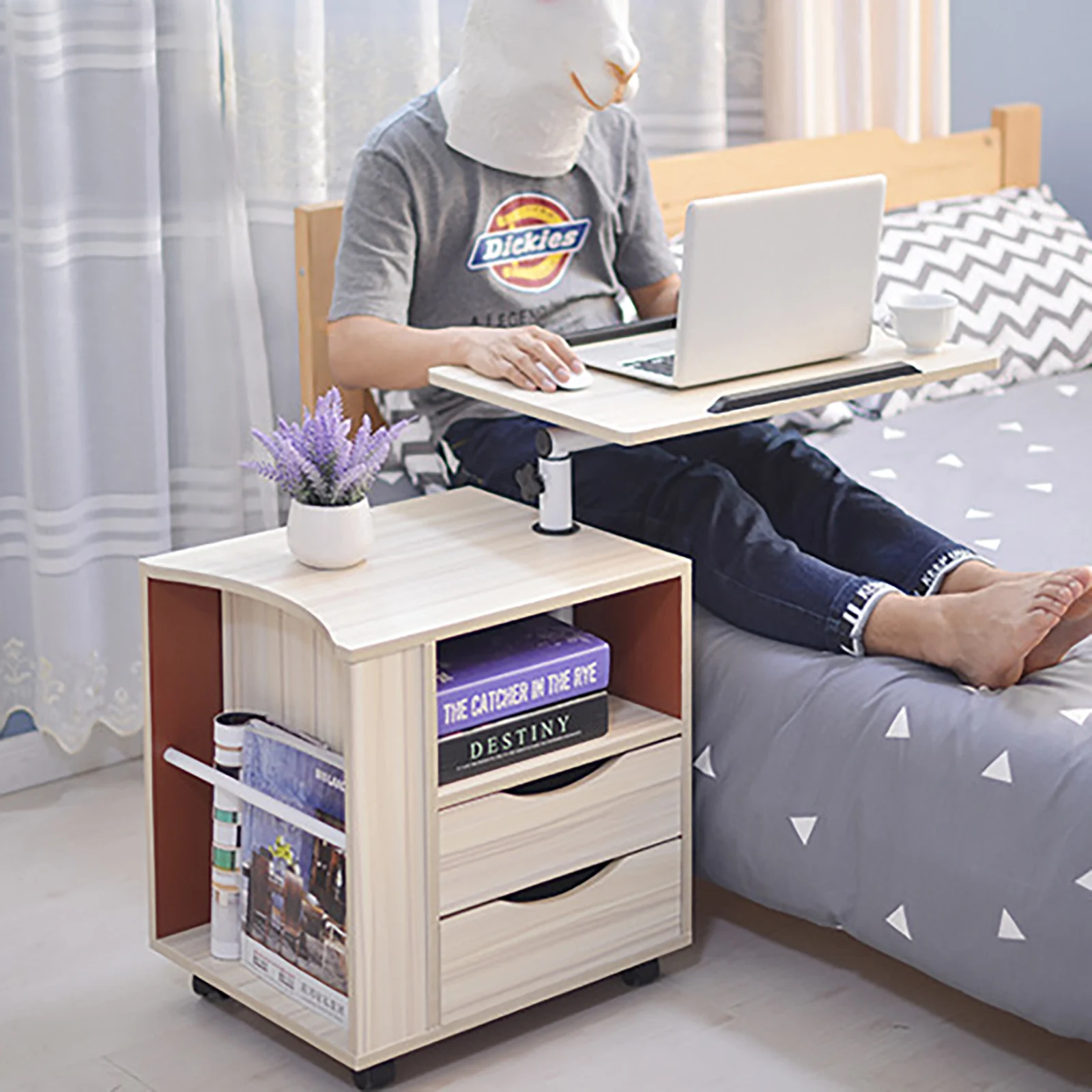 Adjustable Rotating Bedside Table with Drawer Table Removable Bedside Table Lifting Table with Wheels Home Decor Accessories