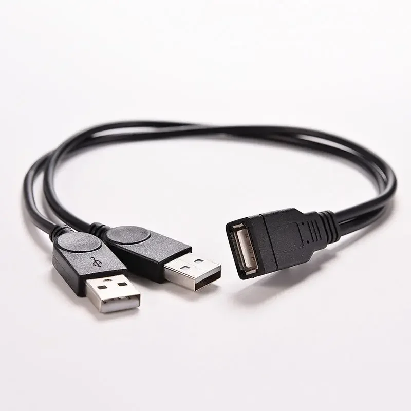 Male To Female USB Cable Wireless USB 2.0 Y Cable Connector Adapter Dual USB Power Adapter Supply Y Splitter Black