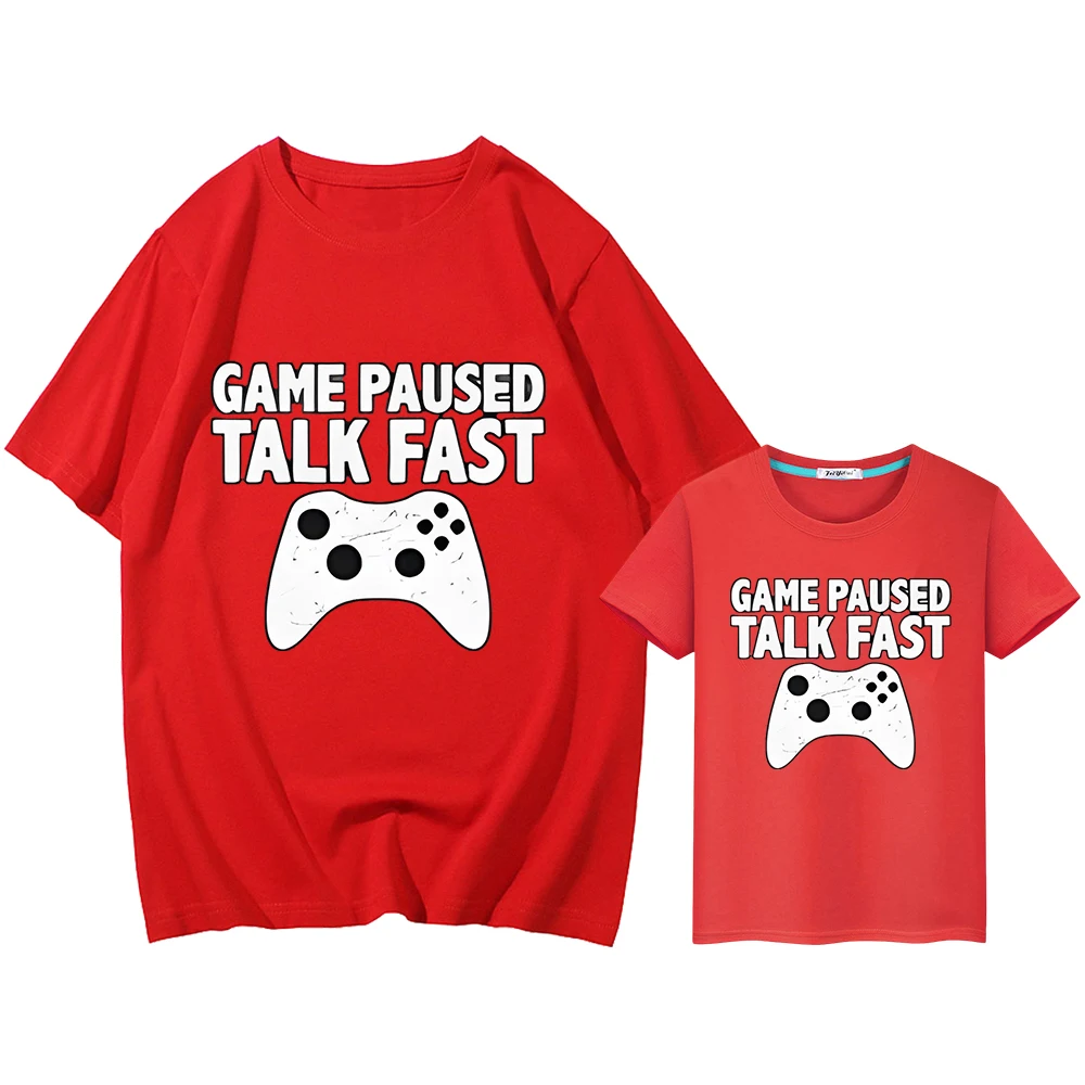 t shirt for kids boy 10years gamepad printing 100%Cotton Men women Short y2k mom and daughter matching clothes girls anime Tops