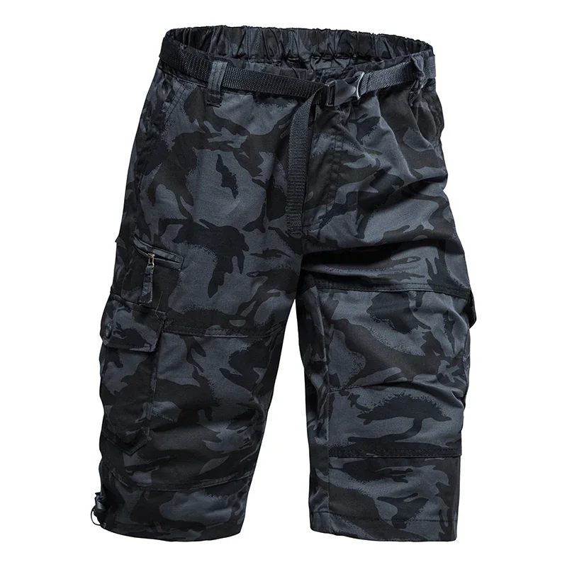 LIBIELIY Mens Cargo Shorts Casual Half Pants Elastic Waist Summer Camo Shorts Sports Running Hiking Multiple Pockets Male Knee P