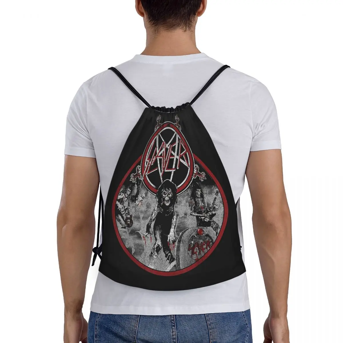 

Heavy Metal Rock Slayer Live Undead Backpacks Fashion Drawstring Bags Sports Bag Book Bags for Travel School