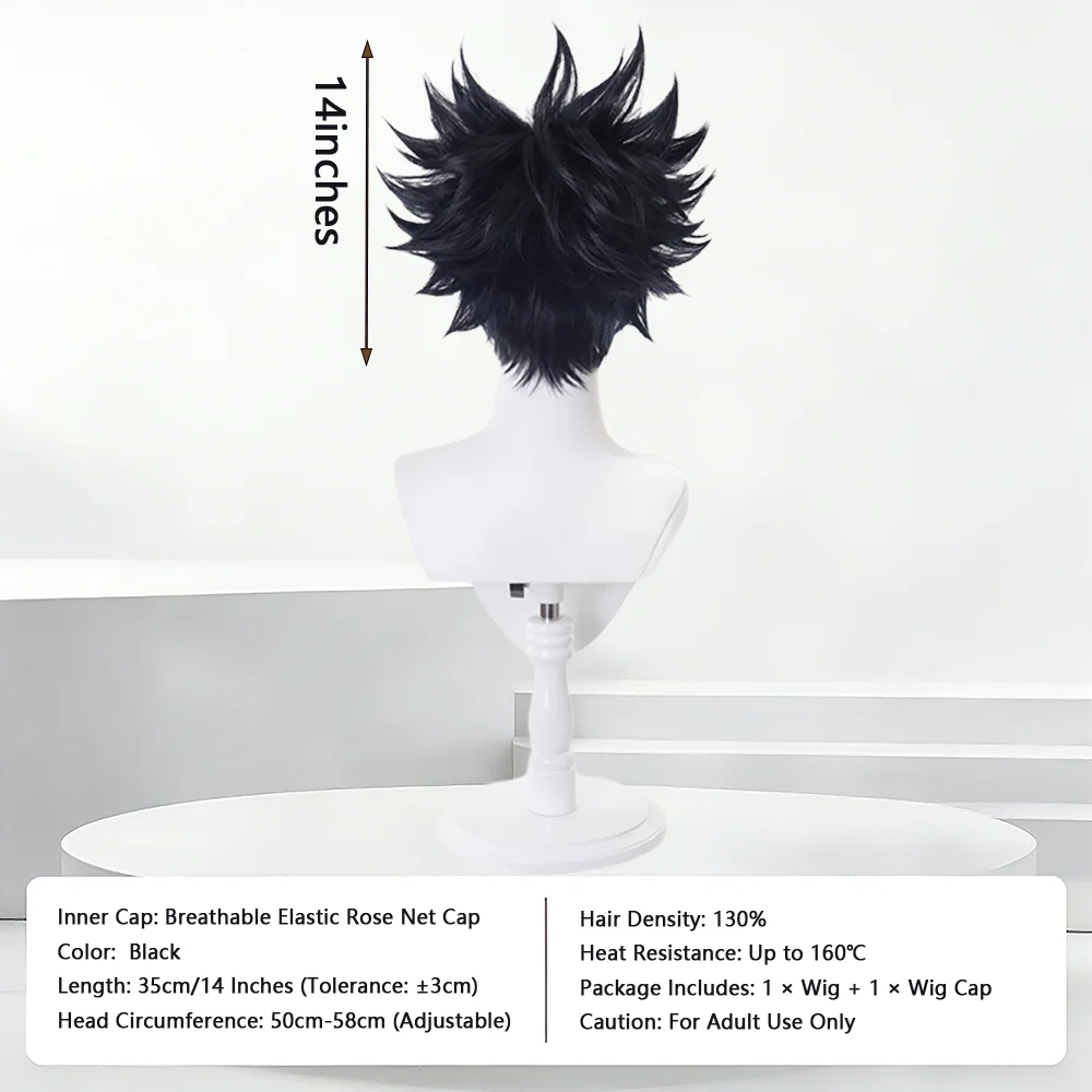 Megumi Fushiguro Cosplay Wig Jujutsu Kaisen Black Short Spiky Wig For Men Anime Costume Halloween Daily Wear Heat Resistant